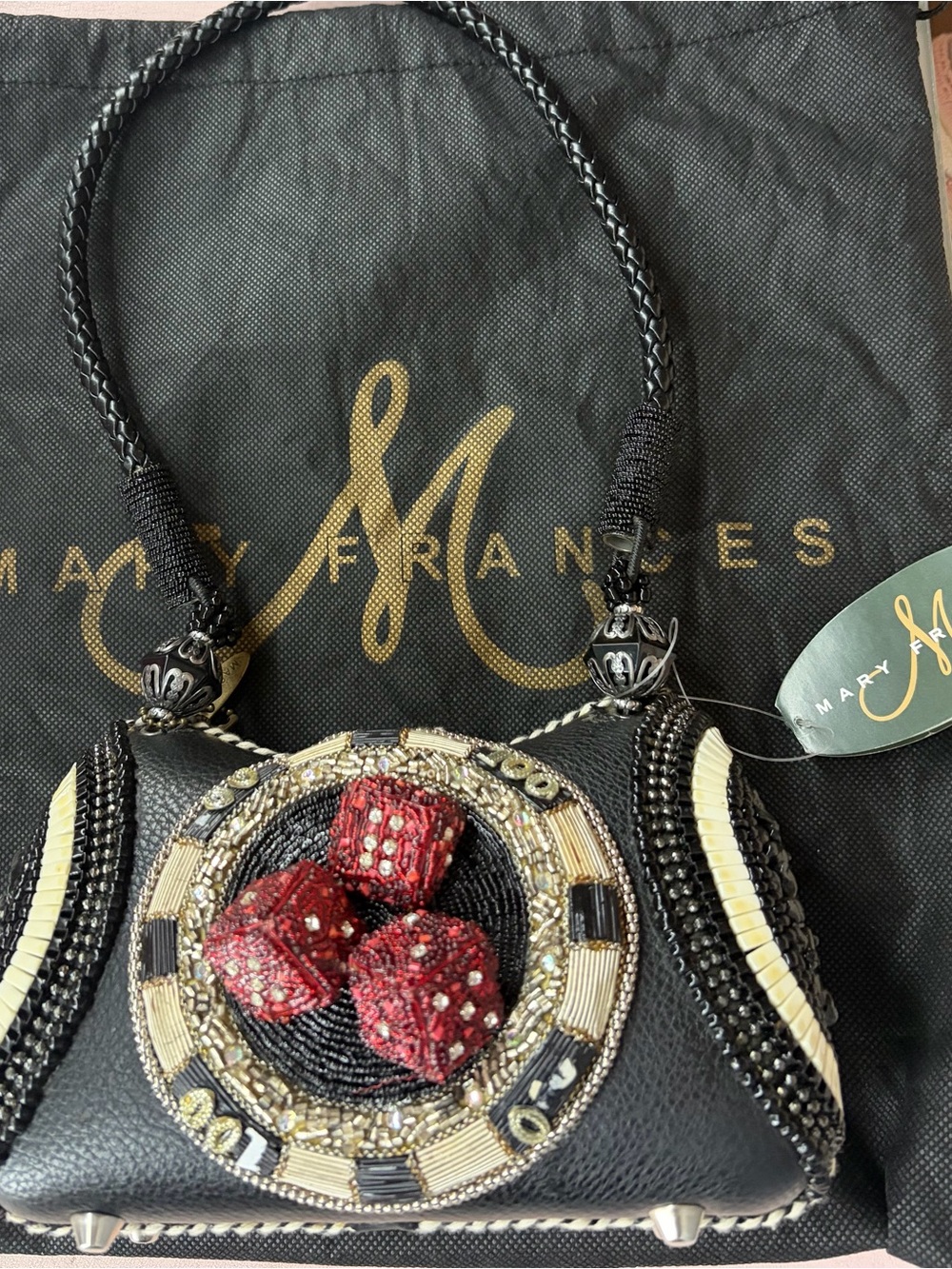 Mary Frances Black bag  with Red Beaded Dice Roll ‘em bag